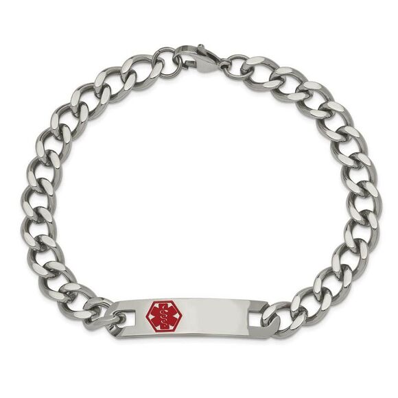 Stainless Steel Red Enamel Medical ID 9.5 Inch Bracelet - Picture 5 of 8
